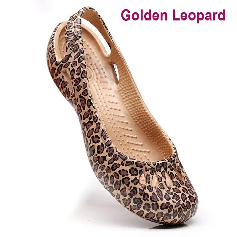 Sommer leichte Anti-Rutsch-Loch-Schuhe Clog für Damen Flache Unterseite Sandalen Krankenschwester Outdoor Strand Jelly W9 leopard print