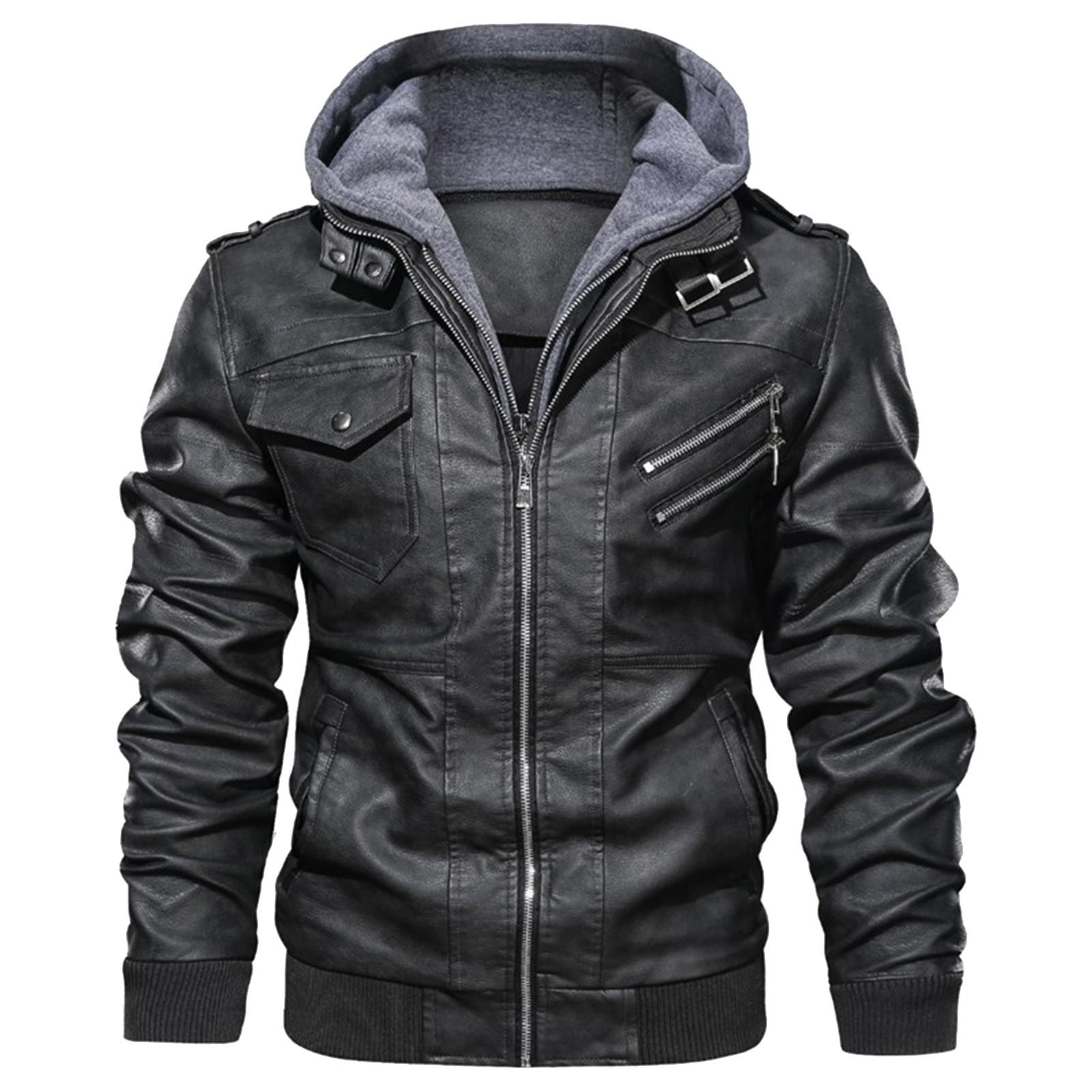 Herbst- und Winterlederjacke Herren Locker Herrenjacke XXL graue