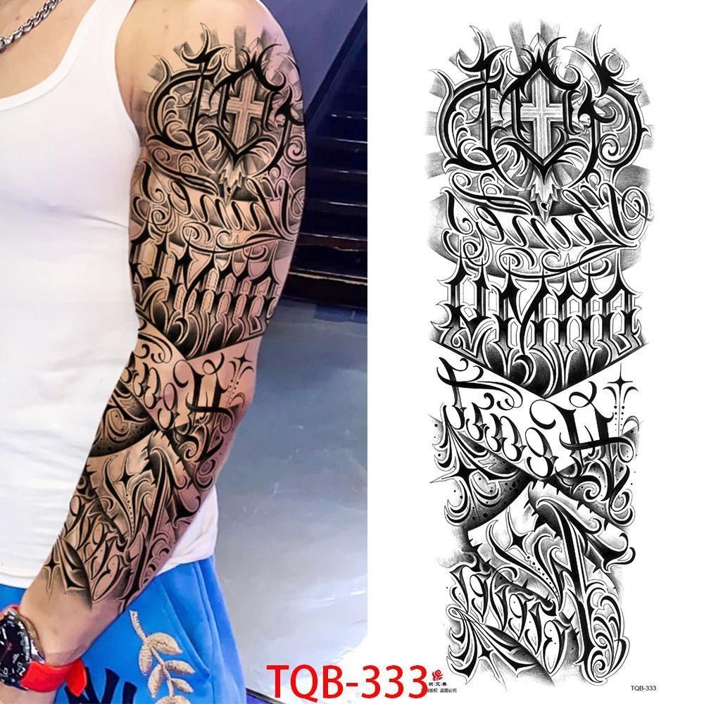 Neu 1 STÜCK 480*170 MM Super Großer Kompass Wolfskopf Auge Gefälschte Löwengott Feder Temporäre Tattoo Ärmel Für Männer Frauen Tattoo Vollen Arm Tattoo Aufkleber TQB-333