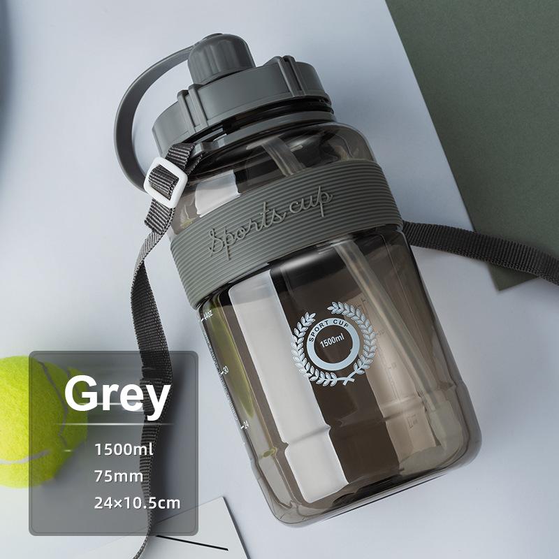 600/1000/1500 ml/2000 Große Kapazität Outdoor Space Cup Mit Stroh Student Kunststoff Wasser Tasse Tragbare Outdoor Sport Tasse Drop Wasser Flasche 1500ml grau