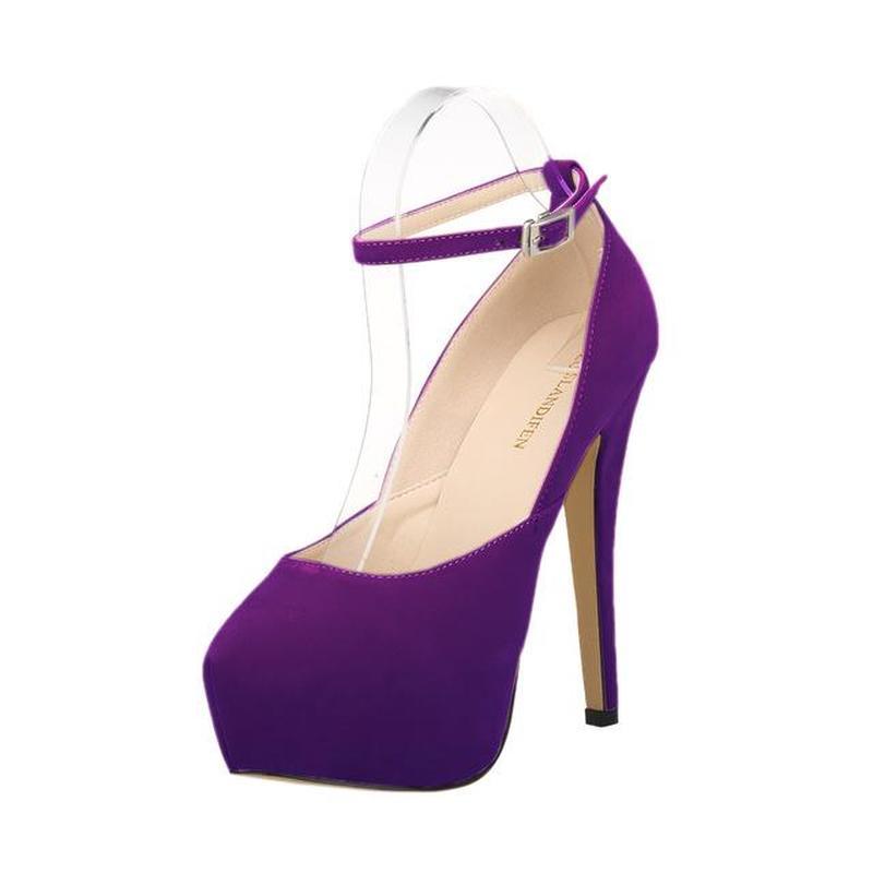 Crossdresser Unisex Herren Hot Drag Queen Party Pumps Flock Verdeckte Pumps Plattform Knöchelriemen High Heels Spitze Zehenschuhe SM Gay Newhalf 43 violett