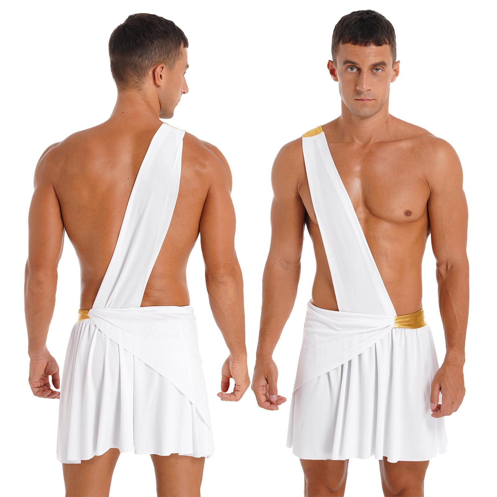 Herren-Gladiator-Kostüm für antike griechische Götter, Ein-Schulter-Harnisch, Rock, kurze römische Toga für Halloween, Karneval, Cosplay, Mottoparty L weiß