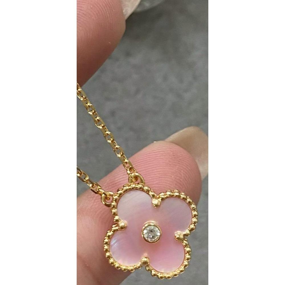 15mm Neue Glückliches vierblättriges Kleeblatt doppelseitige Halskette Damen Kette 18k Titan Halskette 15mm18K hellrosa