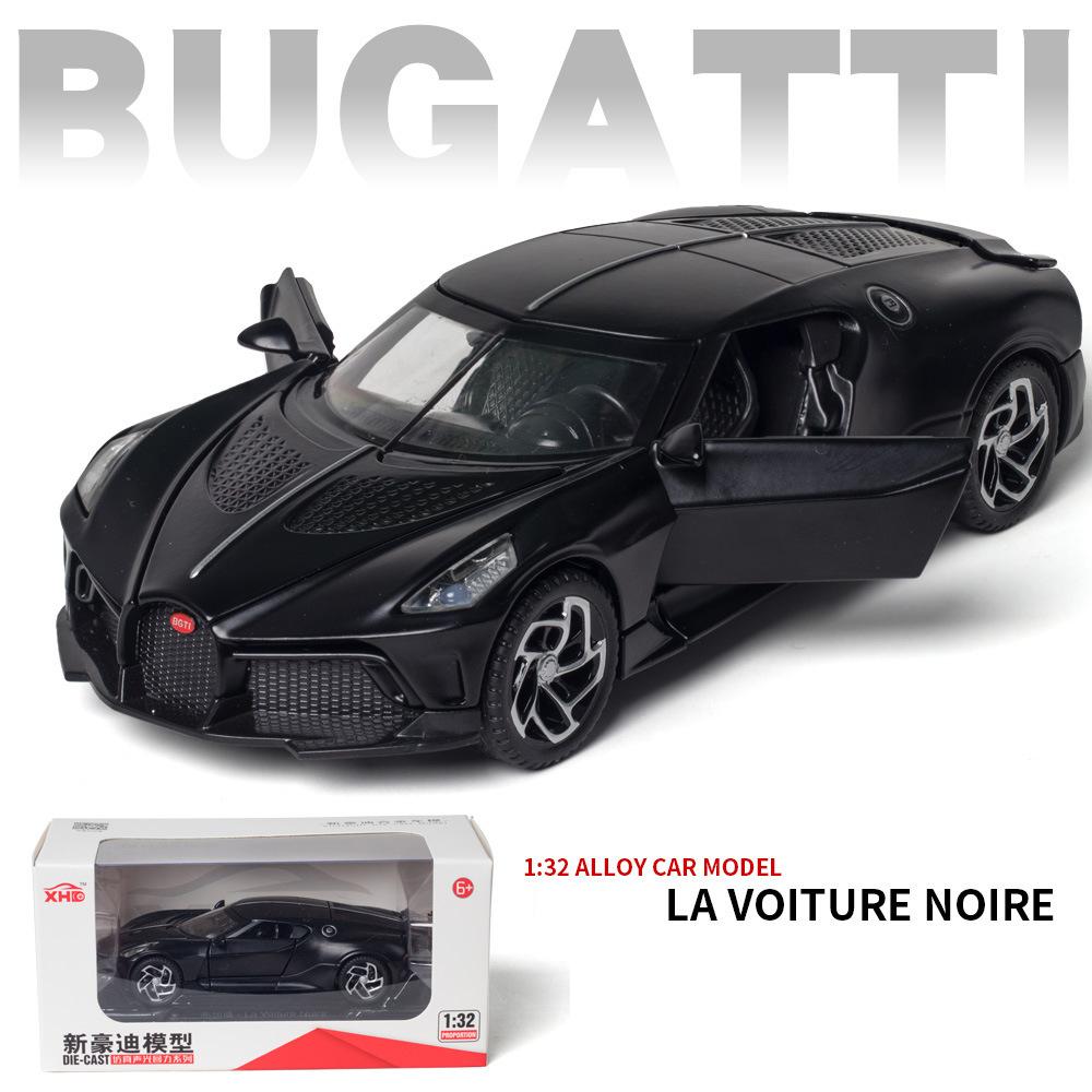 1:Bugatti La Voiture Noire-Modellauto im Maßstab 32, Spielzeugauto zum Zurückziehen aus Zinklegierung mit Ton und Licht für Kinder, Fahrzeugsammlung, Nachbildung von Automodellen im Maßstab 1/32-15.5x7x4cm matte schwarze