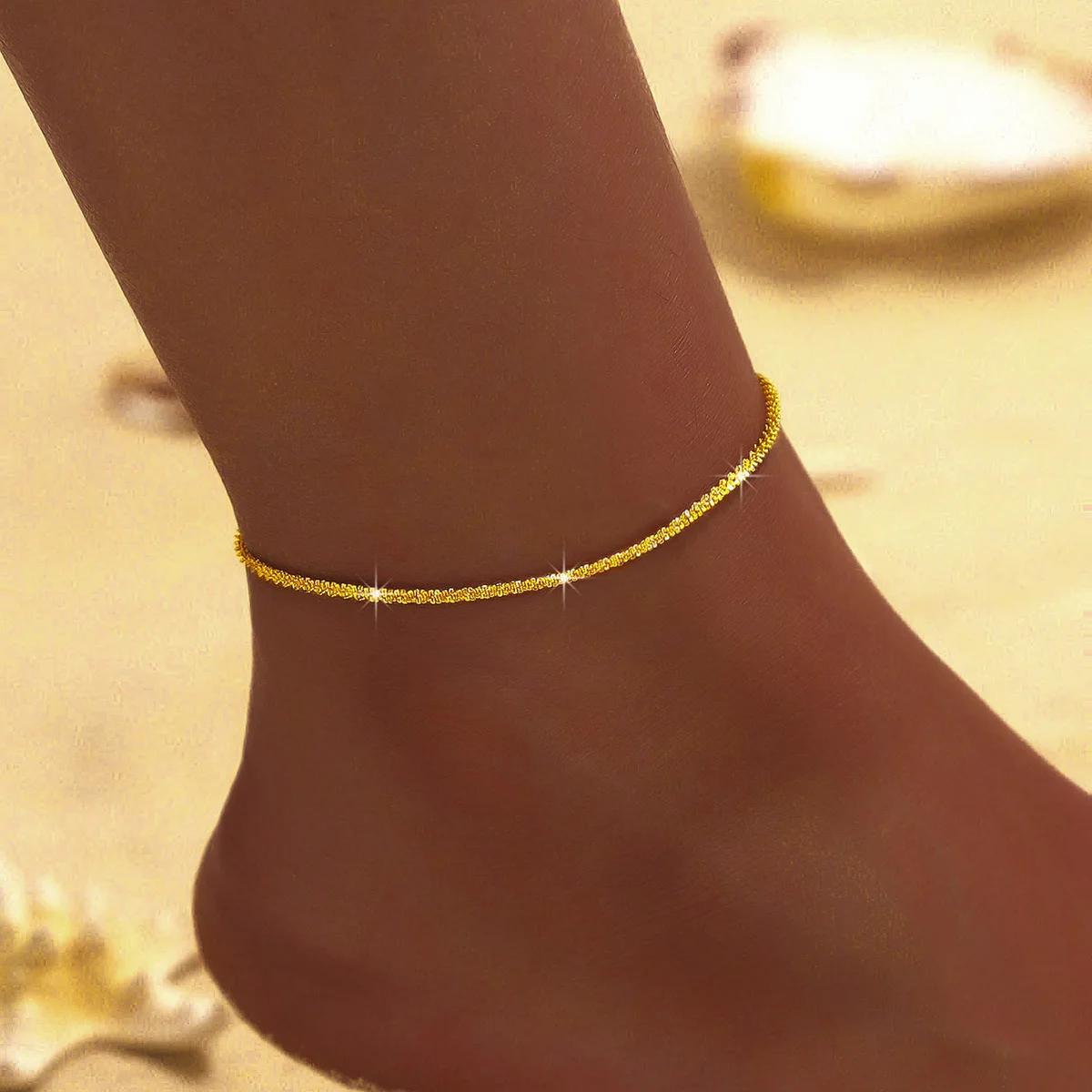 Farbenfrohes Glitzerndes Fußkettchen Für Damen Sommer Eleganter Schmuck Mädchen Strand Fußkettchen Am Fuß Party Zubehör brown