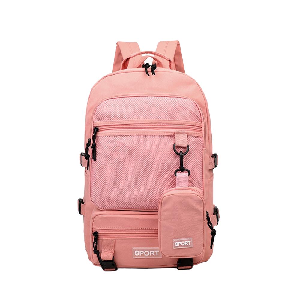 Tragbarer Rucksack, Camping-Reisetasche, großer Tagesrucksack mit Münzfach für Männer und Frauen beim Camping rosa