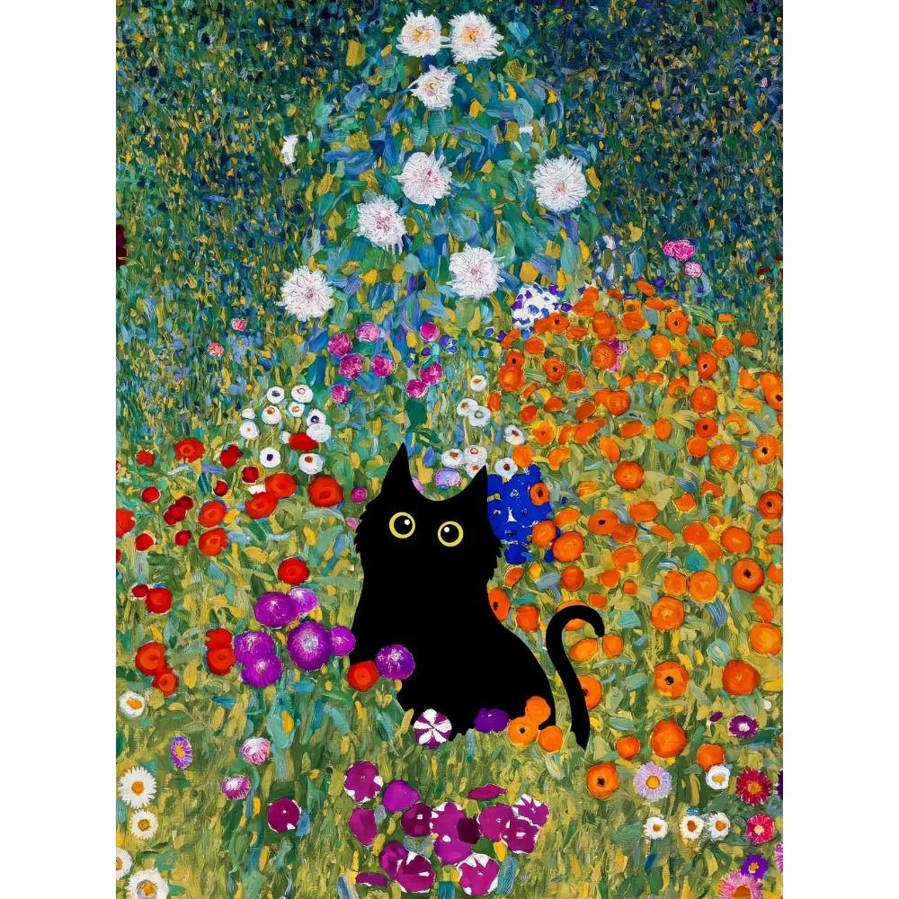 Claude Monet Kunstwerke Interessante Süße Schwarze Katze Lotusblütenteich Poster Leinwandbilder Wandkunst Bilder für Wohnzimmer Heimdekoration 21X30CMNo Framed