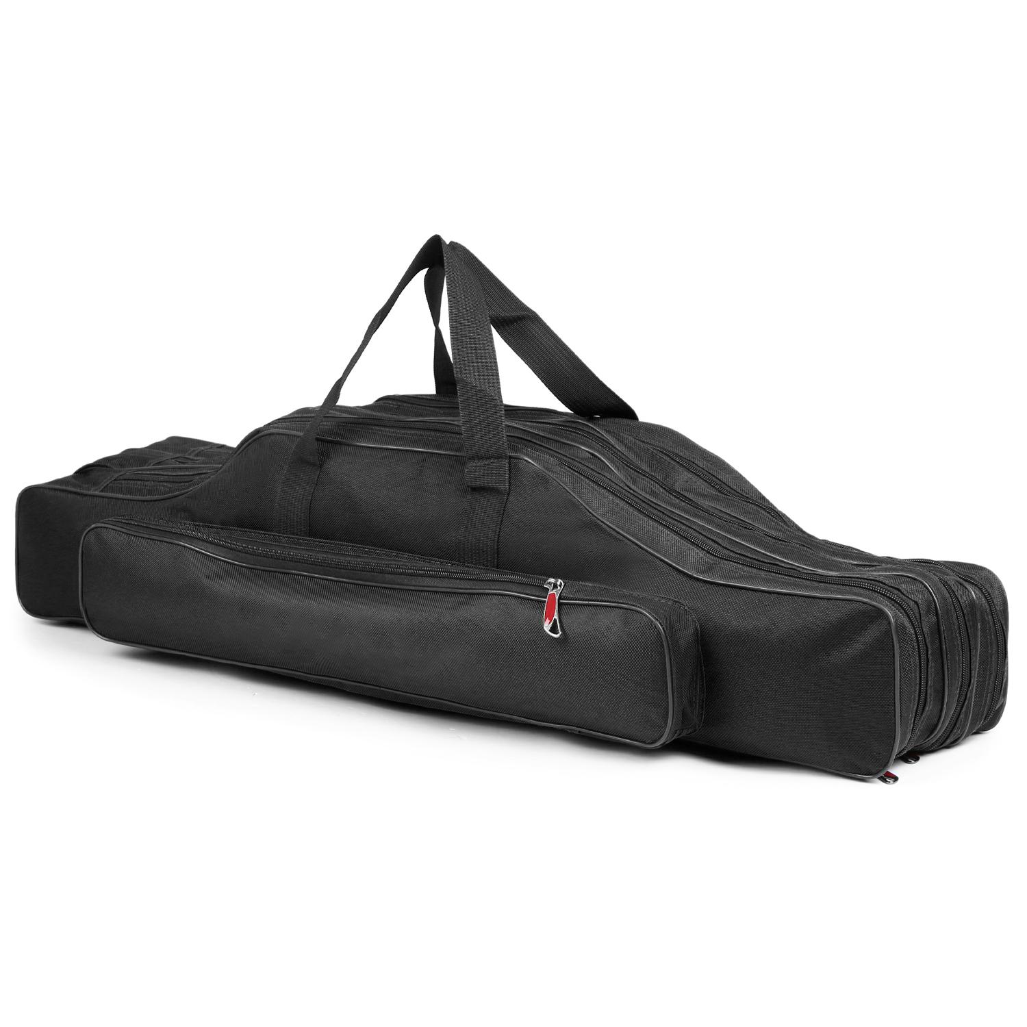 3-lagige Angelruten-Tasche, tragbar, faltbar, Angelruten-Tragetasche, Angelrolle, Angelgerät, Aufbewahrungstasche 90cm schwarz