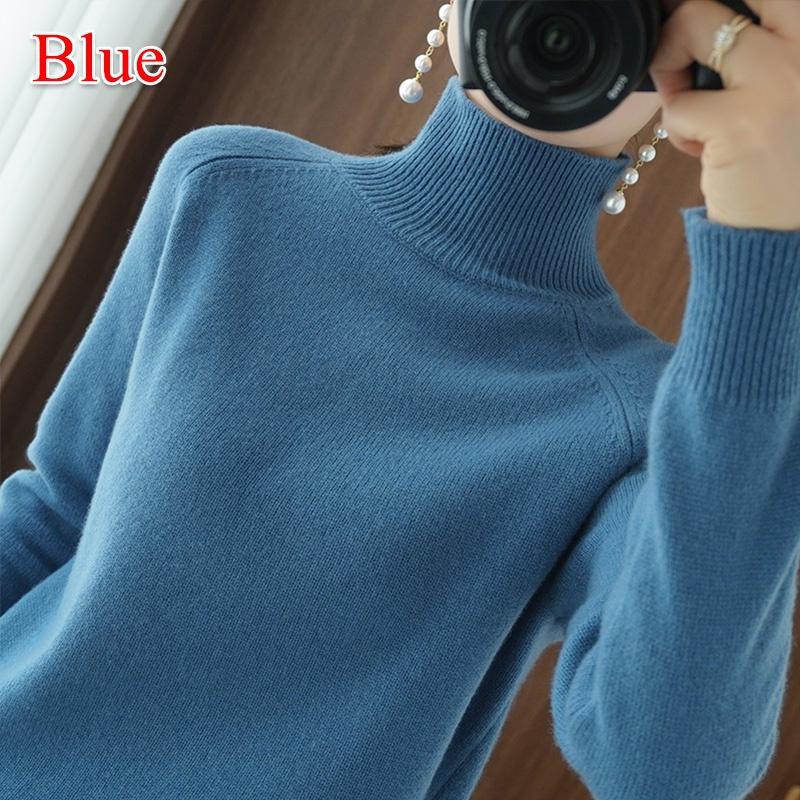 Wolle Reinem Kaschmir Pullover Frauen Pullover Pull Femme Herbst Winte High Neck Stricken Pullover Damen Rollkragen Jumper XXL blau
