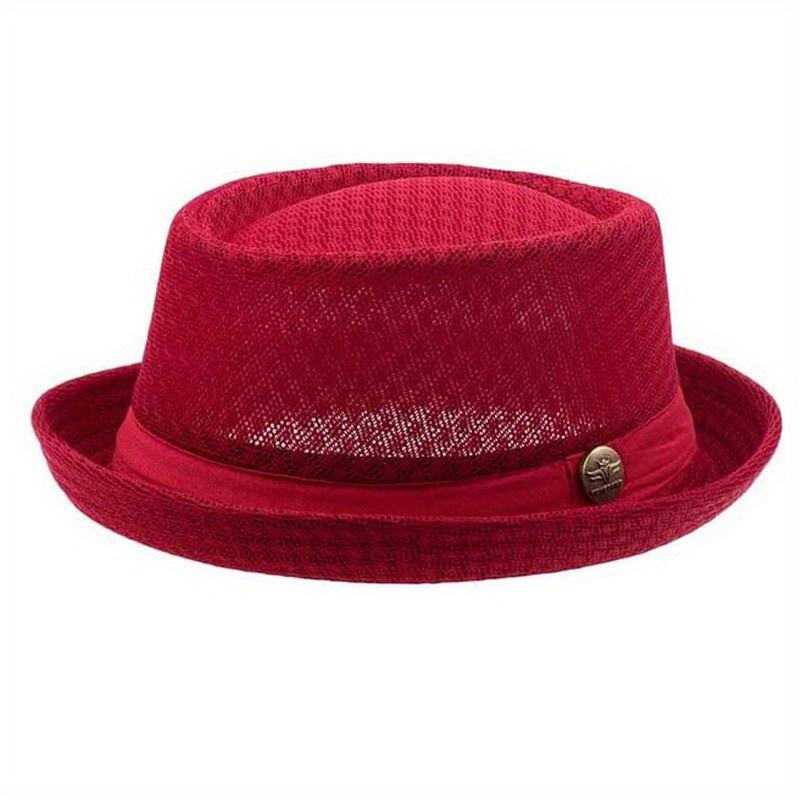 1 Stück Sommer Mesh Sonnenhut Herren Damen Atmungsaktiver Mesh Fedora Hut Jazz Kappe Panama Fedora Hüte Damenmode Herren Accessoires Panama Netzhut rot