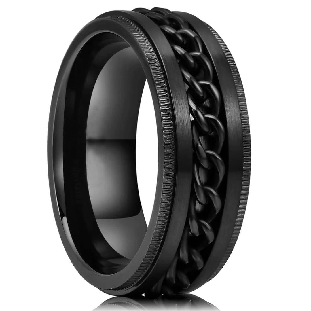 Mode 8mm Verflochtene Kette Spinner Ring für Männer Frauen Cool Herren Edelstahl Fidget Ringe Angst Ring Hochzeitsparty Schmuck 13 black