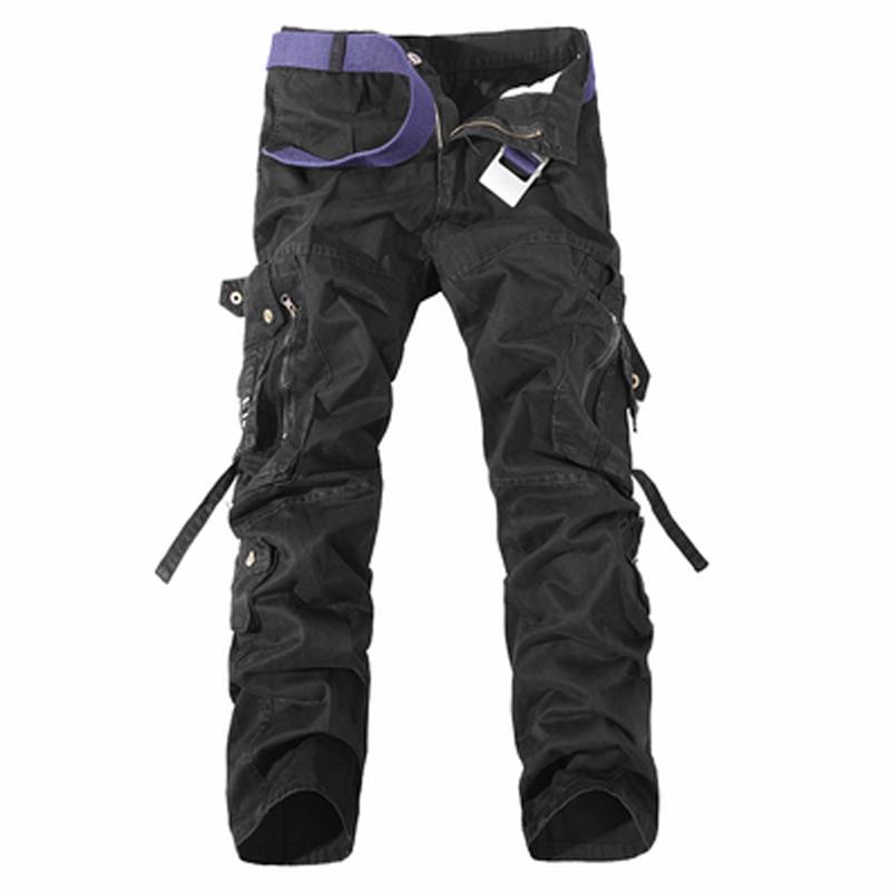 Cargohose Herrenmode Freizeithose Gerade Militärhose mit mehreren Taschen 34 schwarz
