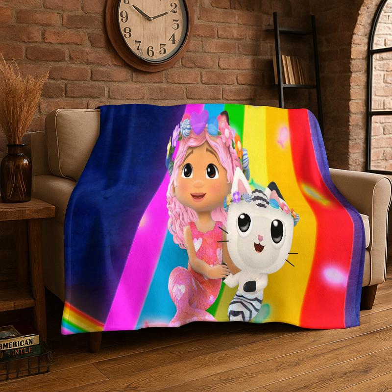 Cartoon Gabby Puppenhaus Mädchen Flanelldecke Weiche Warme Überwurfdecke für Schlafzimmer Wohnzimmer Bett Reise Camping Picknick Kind 75x90cm