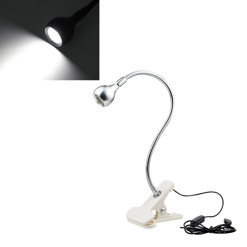 LED-Leseleuchte, Buchleuchte, Tischlampe, 1 W, flexible LED-Schreibtischlampe, Nachttisch, Schlafzimmer, Nachtlicht, Glühbirnen mit Halter, Clip-Lampen Silver Shell weiß