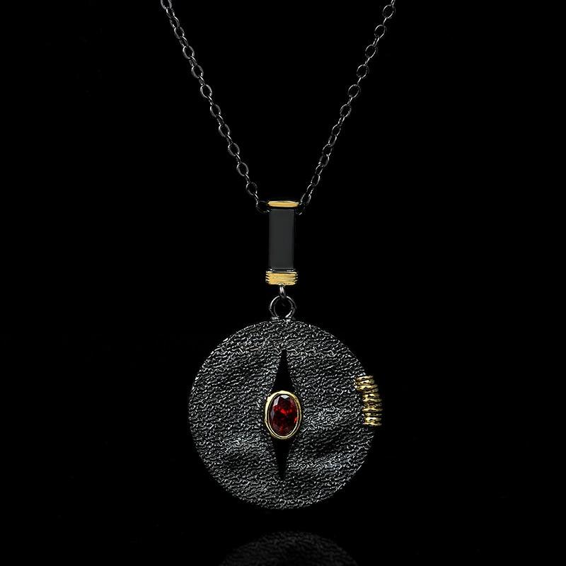 Schwarze Retro-Halskette für Damen, übertriebene Scheibe, eingelegter roter Zirkonia-Anhänger, Halskette, Partyschmuck, Pulloverkette 45cm schwarz