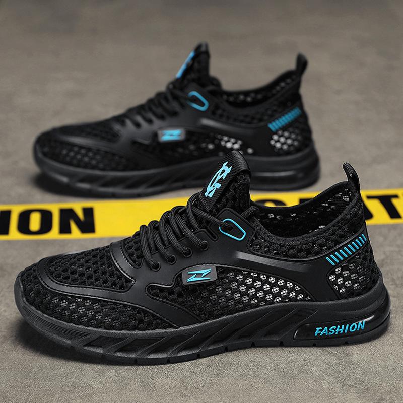 Mode Herren Mesh Sneakers Leichte Laufschuhe Sommer Mesh Sneakers Atmungsaktive Freizeitschuhe Bequeme Herren Tennis 43 schwarz