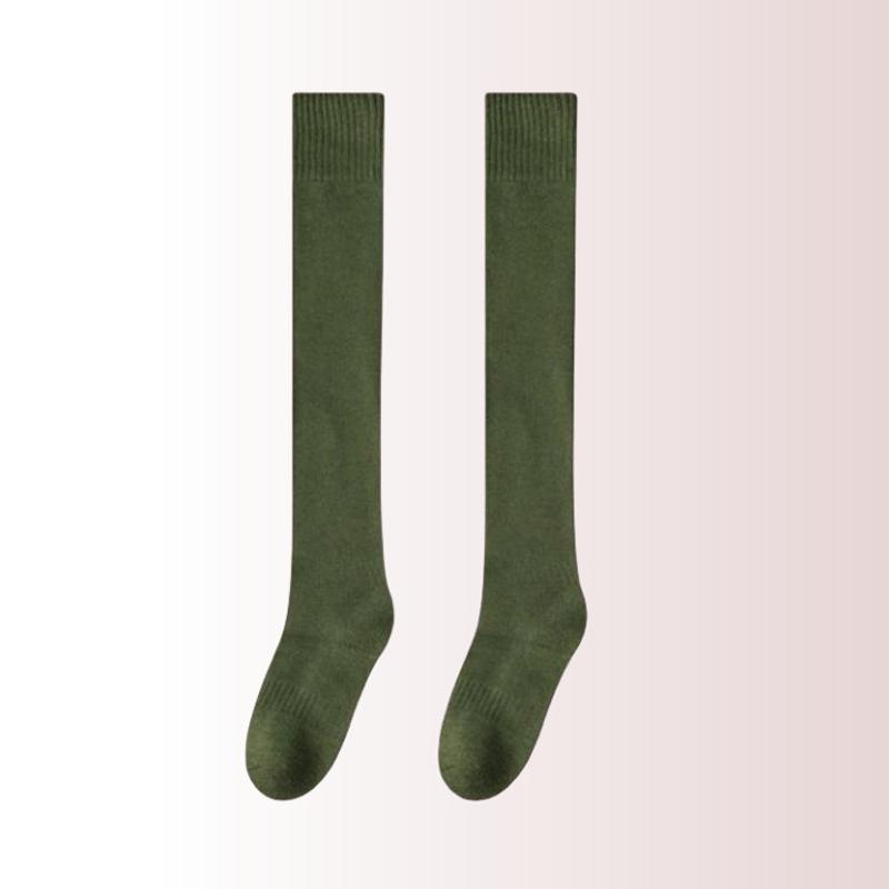 Winter Warme Lange Socken Rohr Dicke Hohe Rohr Über Knie Knie-Länge Strumpfwaren Socken Terry Einfarbig Frauen Verdicken wade Socken 1 pair armee grüne