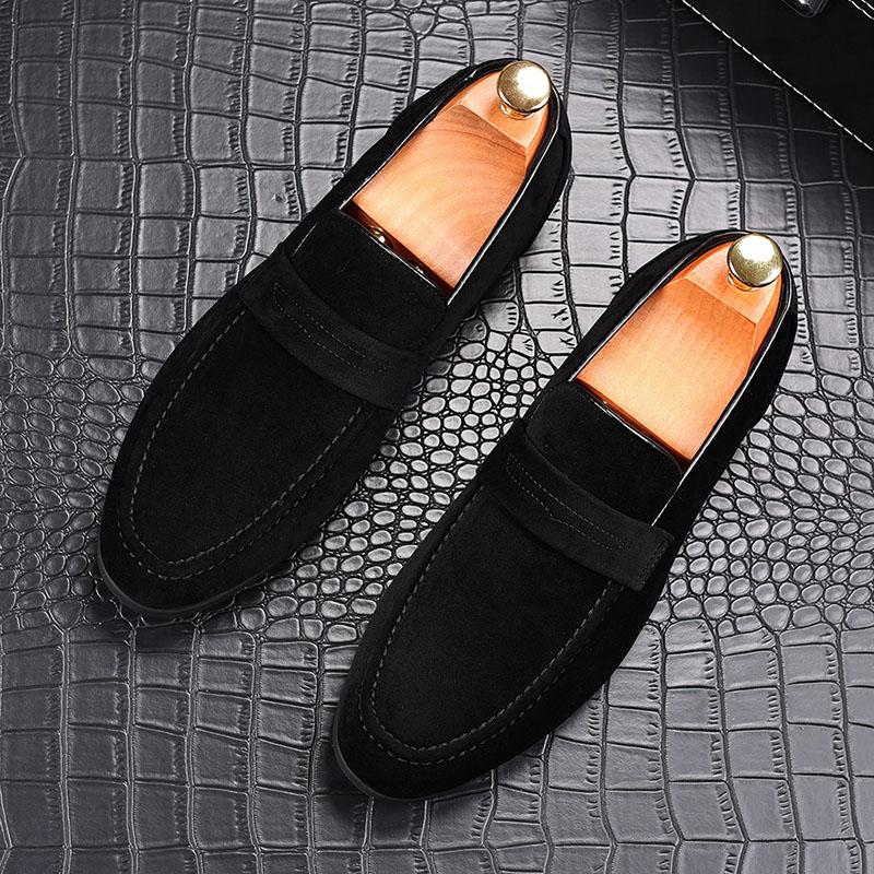 Neue Herren Charm Spitz Wildleder Slipper Penny Oxford Flats Freizeitschuhe Homecoming Hochzeitskleid Abschlussball Zapatillas Hombre 38 schwarz