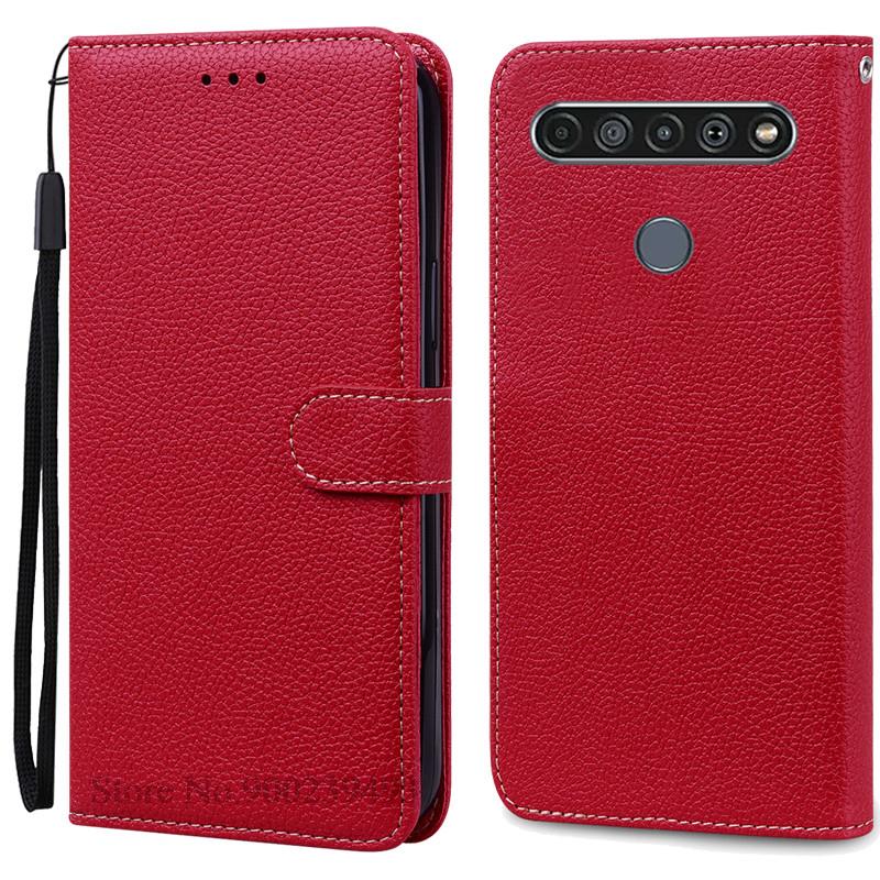 Für LG K61 Hülle Weiche Silikon Leder Brieftasche Flip Case Für LG K61 Hülle Coque Für Fundas LG K61 LGK61 K 61 Handyhüllen Schale for LG K61 dunkelrote