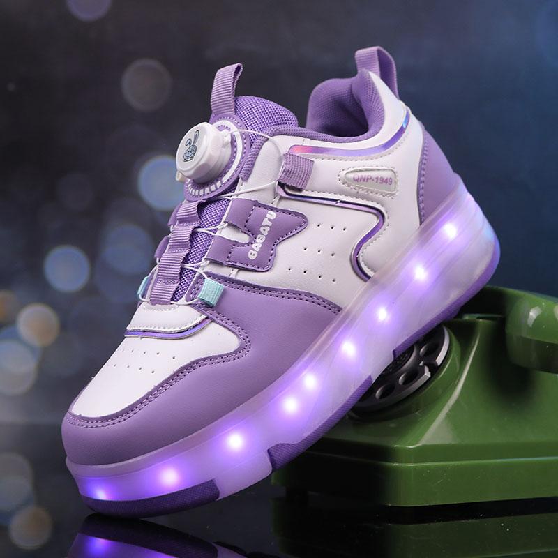 Leuchtende Kinder-Sneaker mit LED-Beleuchtung, USB-Ladefunktion, leuchtende Rollen, Parkour-Rollschuhe 35 violett