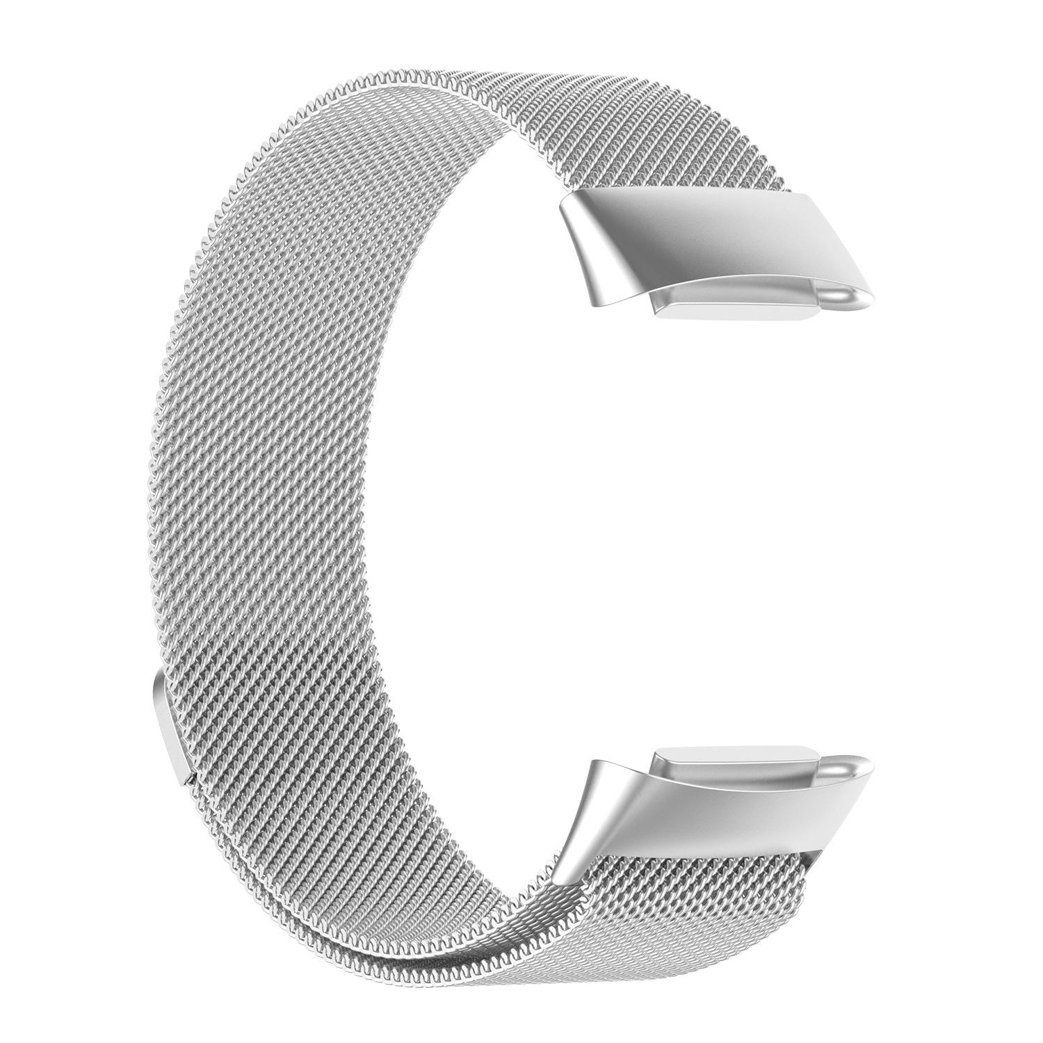 Milanaise-Armband für Fitbit Charge 5 6, Edelstahlarmband silber