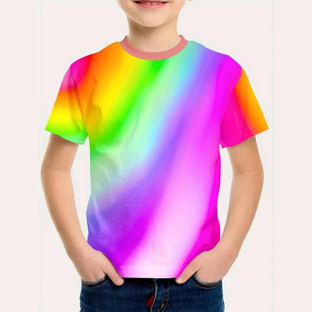 T-Shirts für Jungen Batik Grafik T-Shirts Kurzarm T-Shirt Kinder T-Shirt Grundschulmädchen Kleidung Lässige Oberteile Mädchen T-Shirts 140 multi