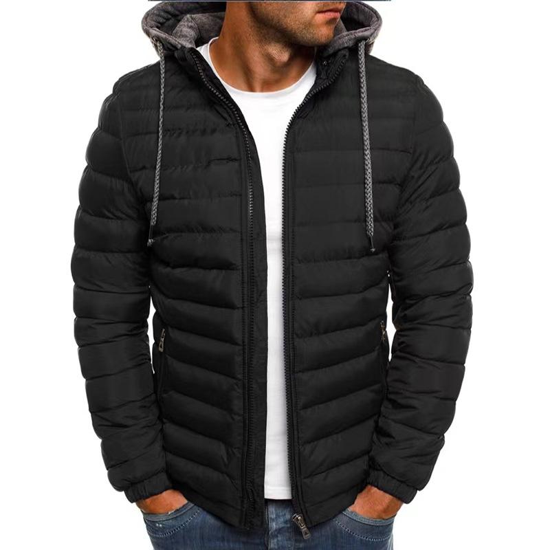 Herbst Winter Herren Casual Parkas Feste Kapuze Mantel Jacke Lässige warme Kleidung Männer Mantel Streetwear Puffer Jacke M schwarz