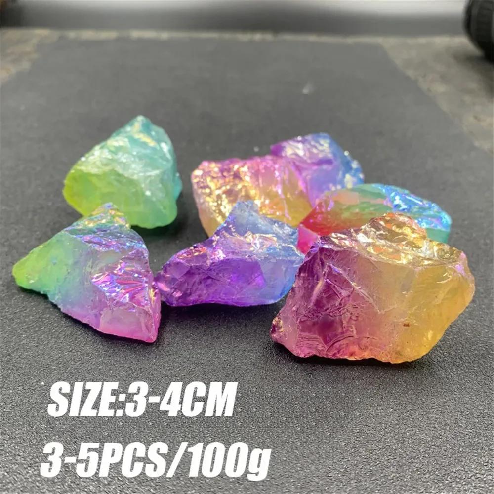 100 g Regenbogen-galvanisierter Kristall-Erzstein für Heimdekoration, Blumentopf-Dekoration, DIY-Material, Kinderspielzeug, Mädchengeschenk