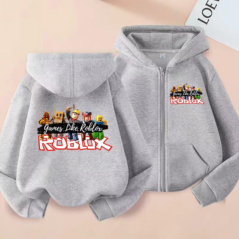 MINISO Roblox Hoodie Kinder Cartoon Kleidung Kind Mädchen Junge Reißverschluss Sweatshirt Manga Kapuzenpullover Baby Freizeit Oberteil Kleidung Geschenk 140 weiß
