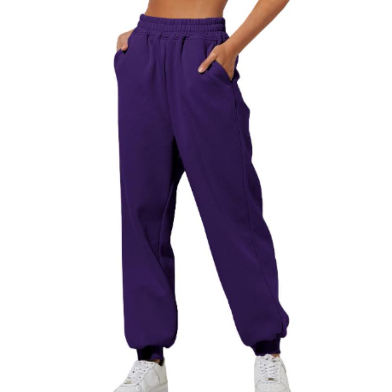 Frühling und Herbst Damen Hosen Hohe Elastische Taille Einfarbig Casual Hosen Weiche Warme Taschen Lose Frühling Herbst Jogginghose Jogginghose XS violett