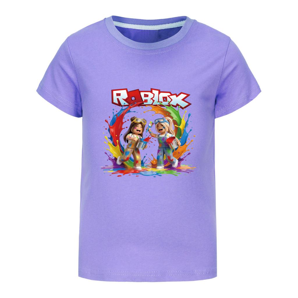 5577 Kinder Freizeit Roblox Print Kurzarm T-Shirt Oberteil 110cm violett