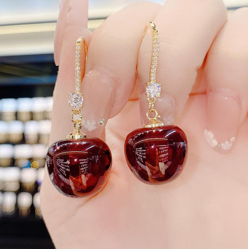 Exquisite modische neue Ohrringe mit roten Kirschen, hängende Ohrringe für eine Hochzeit, Valentinstag, Jahrestag, Geburtstagsgeschenke LXY rot