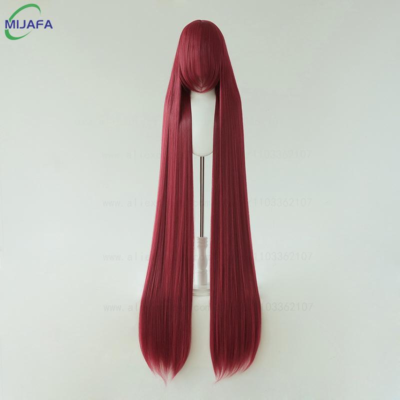 700g Hohe Qualität 59  150cm Lang Gerade Cosplay Perücke Mit Pony Blond Braun Rot Grün Blau Hitzebeständige Haarfarben Anime Perücken dunkelrote