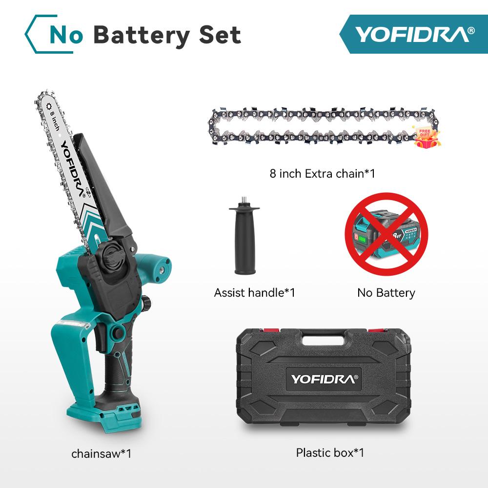 YOFIDRA 8-Zoll 4500W Bürstenlose Elektrische Astsäge Akku-Kettensäge für Holzarbeiten Kompatibel mit Makita 18V-21V Akku Without Battery