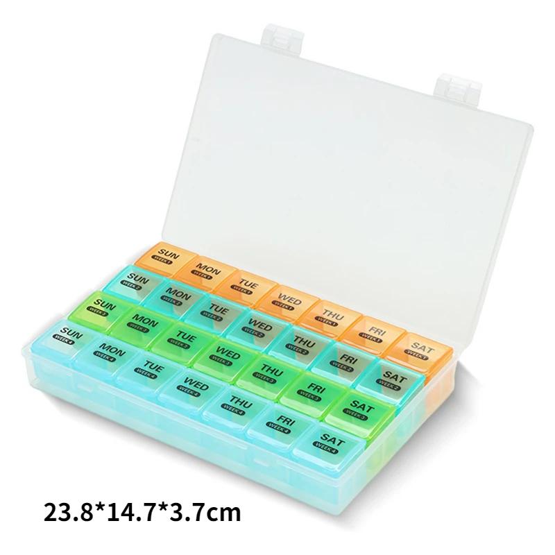 Pillenbox Organizer 7 Tage 28 Fächer 4 Mal täglich Tragbar Reise mit großen Fächern für Vitamine Medikamente Fischöle