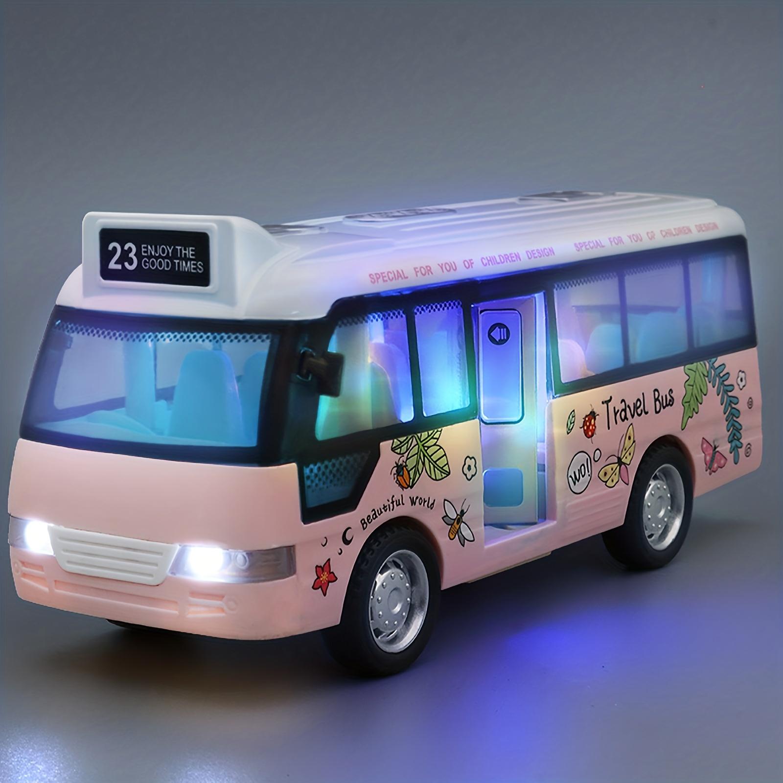 Schulbus-Spielzeugautos, kleine Autos aus Druckguss-Kunststoff, Stadtbus mit Ton und Licht, reibungsbetriebene Autos, Spielspielzeug, Geschenk für Kinder 1pcs rosa
