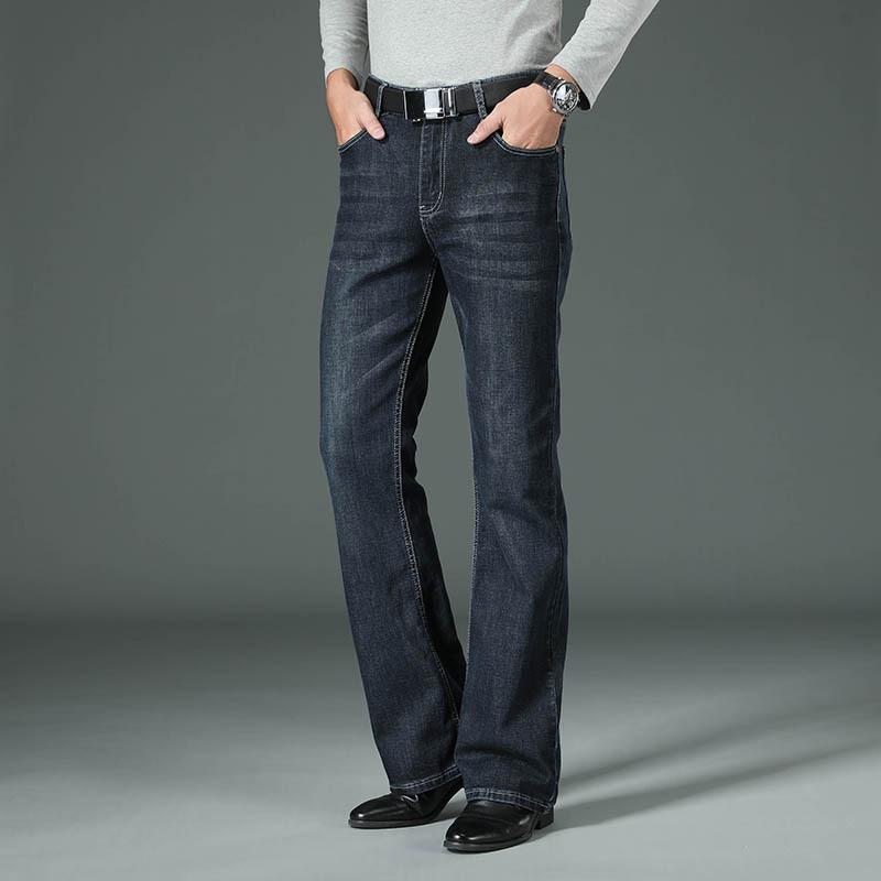 Ausgestellte Herren-Jeans, Boot-Cut-Bein, ausgestellte männliche Designer-Klassiker-Denim-Jeans, hohe Taille, Stretch, lose ausgestellte Denim-Jeans, elastisch 33 dunkelblaue