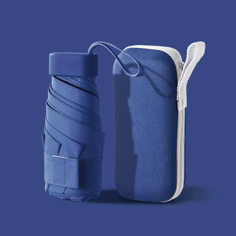 1 Stück beliebter mehrfarbiger faltbarer tragbarer Mini-Taschenschirm, sechsfacher Regenschirm, regnerischer und sonniger Dual-Use-Regenschirm, hochwertiger Regenschirm flat six fold umbrella dunkelblaue