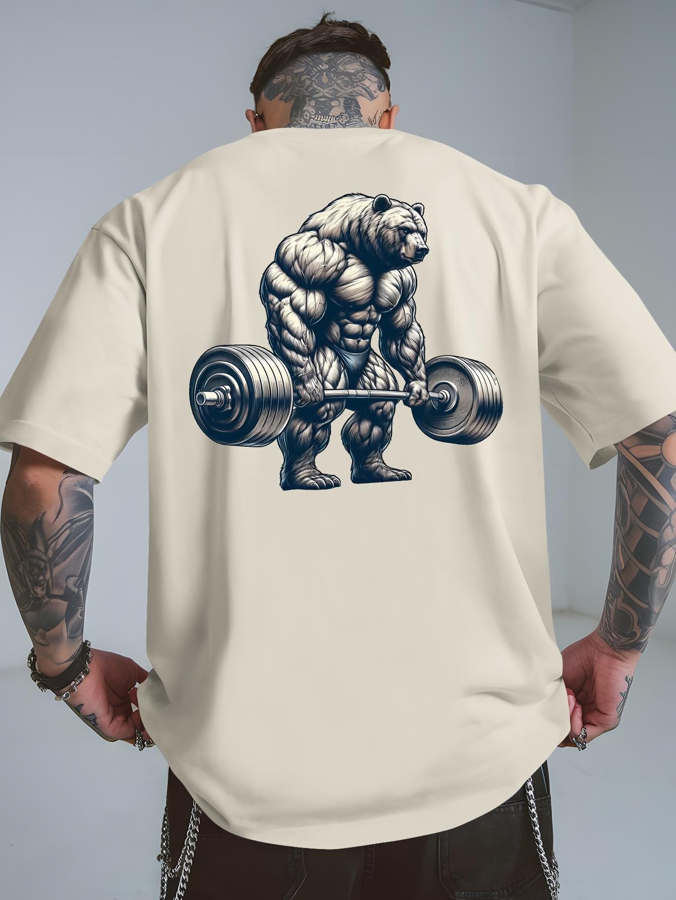 Bär Fitness Design T-Shirt Herren Baumwolle T-Shirt Damen Sommer Oversized Neuheit Streetwear Streetwear Lässig Trendiges Oberteil Unisex 2XL bunt