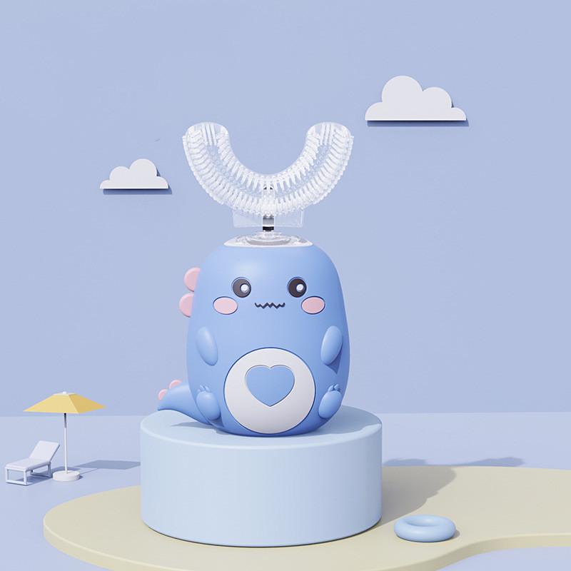 Elektrische Zahnbürste für Kinder in U-Form, 360 Grad, intelligente Cartoon-Zahnbürste für Kinder aus Silikon, automatische wiederaufladbare Zahnbürste 6-12 years blau