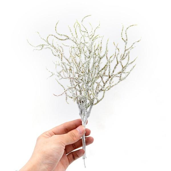 6 Stück/Bündel Schnee-Kiefer künstliche Pflanze Weißes Gras Zweig Simulationsblumen Hochzeitsornament Partyzubehör Weihnachtsdeko 6pcs/set