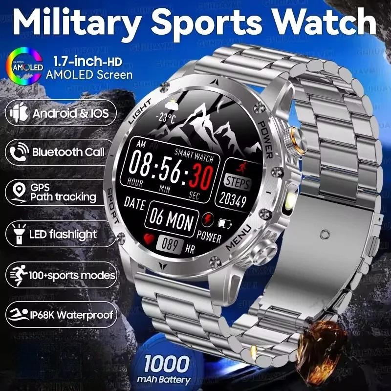 2026 Neue 1000mAh Super-Kapazitäts-Batterie für Erwachsene Männer Smartwatch 1,7-Zoll Großer Bildschirm Bluetooth-Anruf IP68 Wasserdichte SmartWatch Sport Steel Tape silber