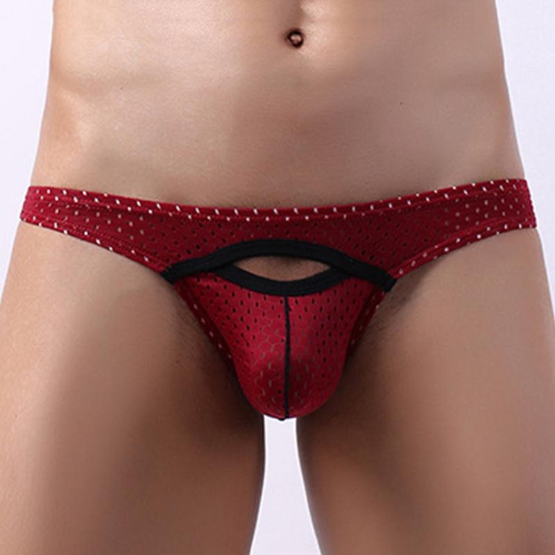 Mode Herren Slips Sexy Hohle Unterhose Bequeme U Pouch Herren Höschen Unterwäsche Weiche Niedrige Taille Slips L himbeere