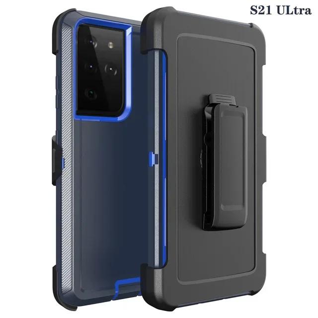 Hybrid Heavy Duty Armor Stand Case für Samsung Galaxy S24 S23 S22 S21 S20 Ultra S10 Plus Note 20 10 9 8 Otter Case Boxhalter mit Gürtelclip-Abdeckung For Galaxy S23 Plus dunkelblaue