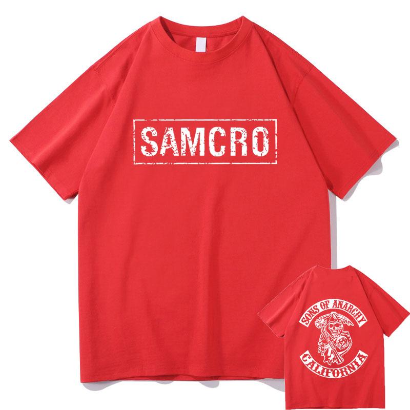 Sons of Anarchy SAMCRO Doppelseitiges Drucken T-shirt Männer Frauen Mode Hip Hop Rock Tees Kurzarm Sommer Baumwolle T Shirts tops 2XL rot