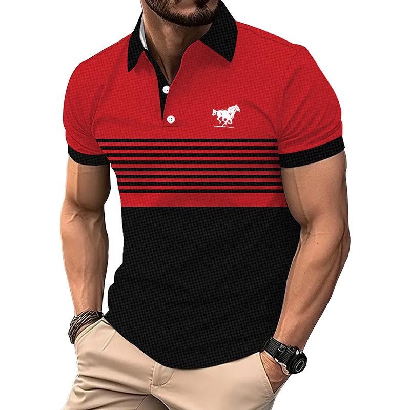 Herren Sommer Sport Casual Poloshirt, Herren Revers Tops Poloshirt. M rot