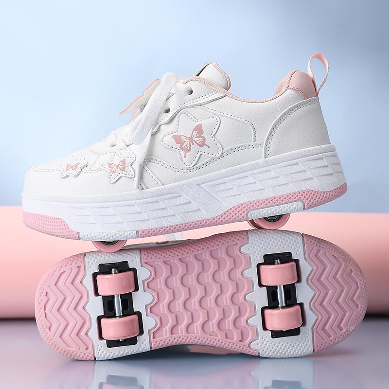 29-40 Kinder Vierrad Sportstiefel Rollschuhlaufen Abnehmbare Studenten Schlittschuhe Sportschuhe Mädchen Schlittschuhe 30 rosa