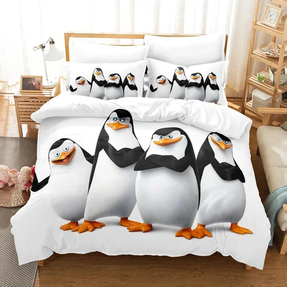 Cartoon Madagaskar Pinguin Bettwäsche Set Jungen Mädchen Einzelbett Doppelbett Größe Bettbezug Kissenbezug Bett Kinder Erwachsene Heimtextil AU Single 140x210cm