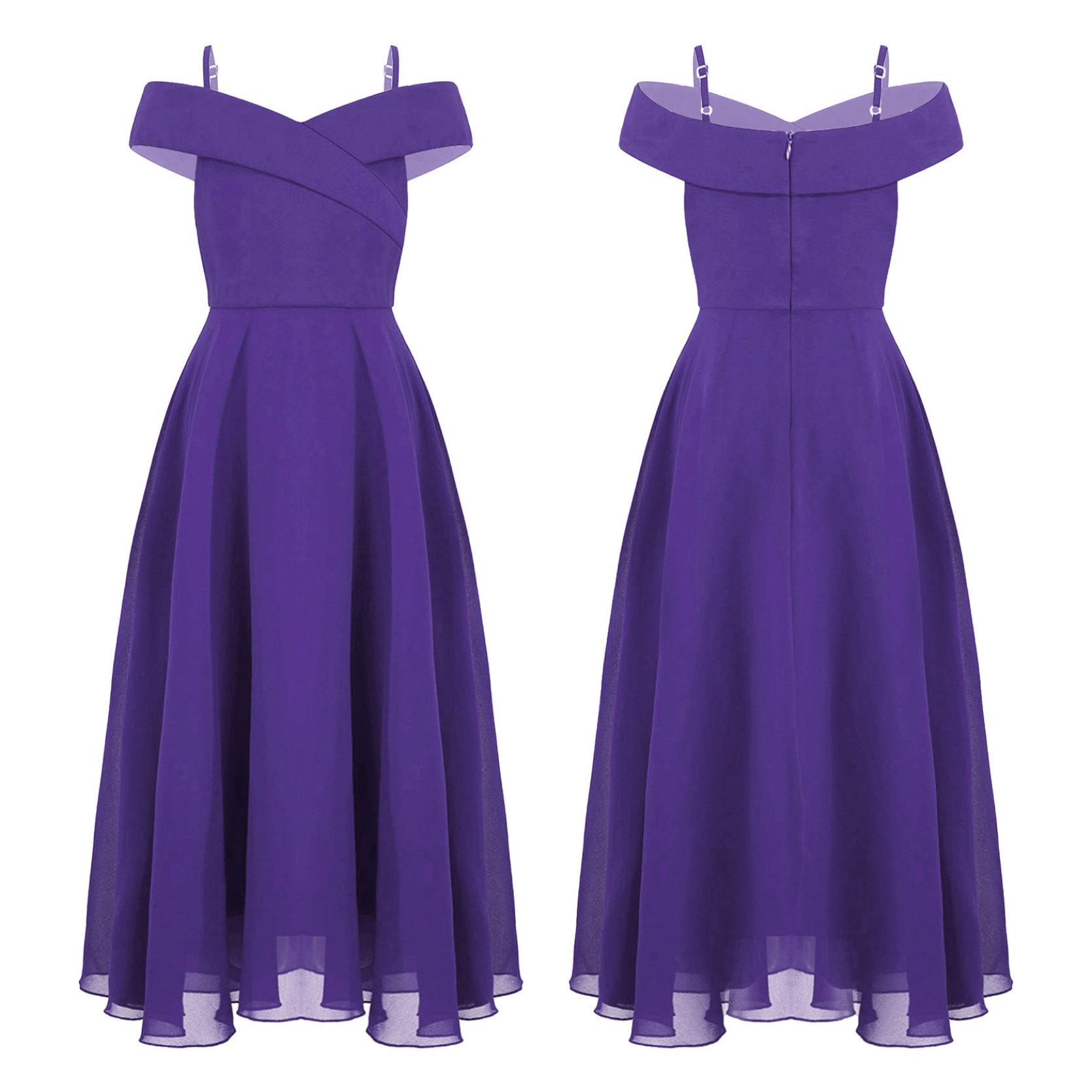 Festliche Mädchen- und Kinderkleider, langes Blumenmädchenkleid, Chiffon, Sommer-Partykleid, Brautjungfer, Hochzeit, Festzug, Ballkleid 7-8 Years violett