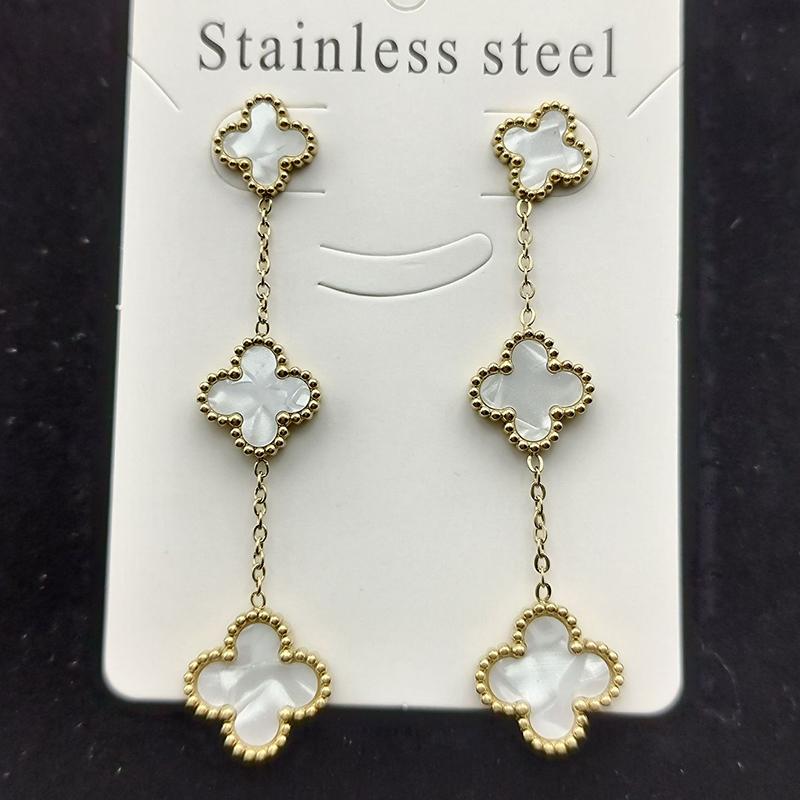 Hochwertige vierblättrige Kleeblatt-Ohrringe, luxuriöse Premium-Damen-Ohrringe, doppelseitig, kein Farbverlust, einfache Ohrringe weiß